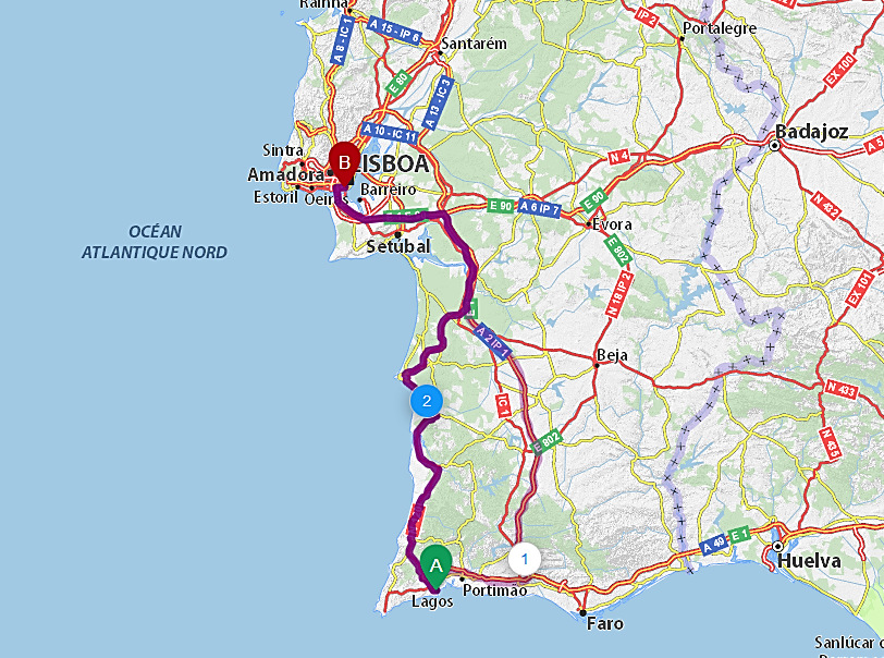 Lissabon Costa de Caparica Sines Die violette Route wäre 5/4 h