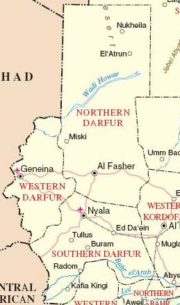 Profil der Region Darfur (Sudan ) Fläche: Gebiet: Anrainerstaaten: Bevölkerung: Sudanesische Bevölkerungsgruppen: Religion: Vegetation: Wirtschaft: 509.075 km² (BRD: 357.