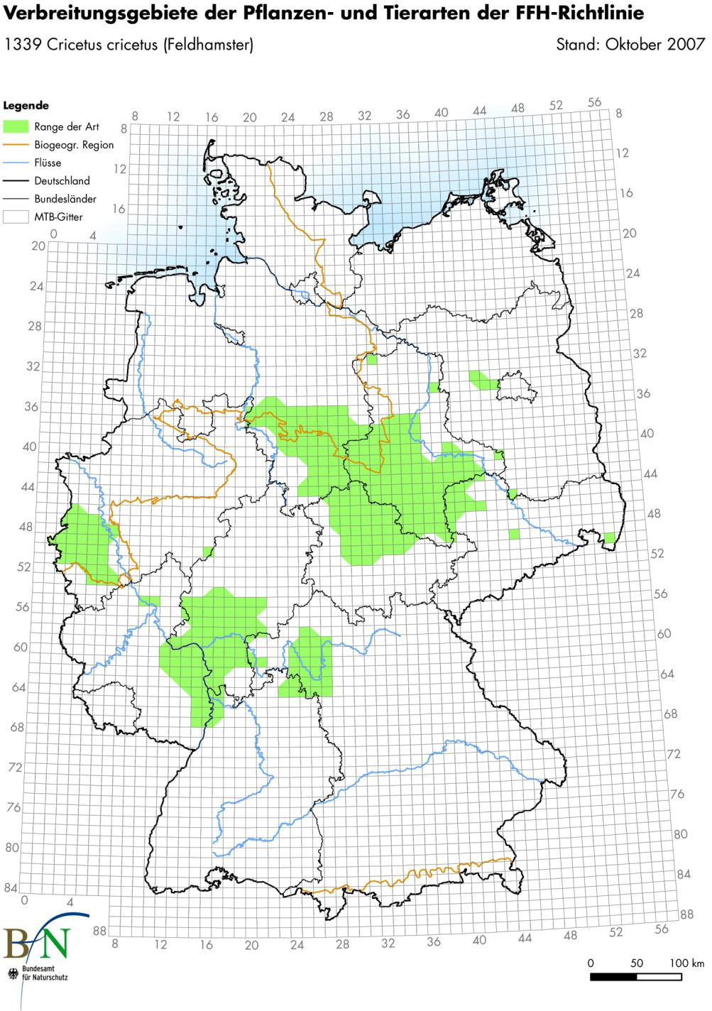 2.2 Bestandssituation in Deutschland und Niedersachsen 2.2.1 Bestandssituation in Deutschland Die Art ist in Deutschland entsprechend der Vorkommen hamstergeeigneter Böden disjunkt verbreitet.