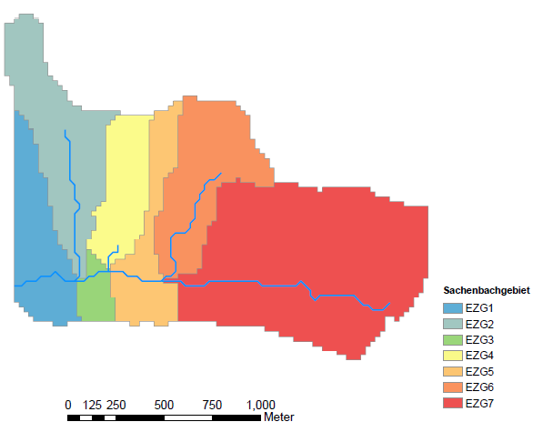 3 Einzugsgebiet und Datengrundlage Stream Segmentation: Unterteilung des Flussnetzwerks in verschiedene Teilsegmente, welche durch einen Einlass bzw. eine Quelle und einen Auslass definiert sind.