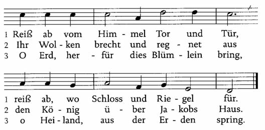 4. Wo bleibst du, Trost der ganzen Welt, / darauf sie all ihr Hoffnung stellt? / O komm, ach komm vom höchsten Saal, / komm, tröst uns hier im Jammertal. 5.