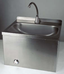 6.4 Hygienetechnik Handwaschbecken aus Edelstahl, für Wandmontage mit vorgeschaltetem Mischer