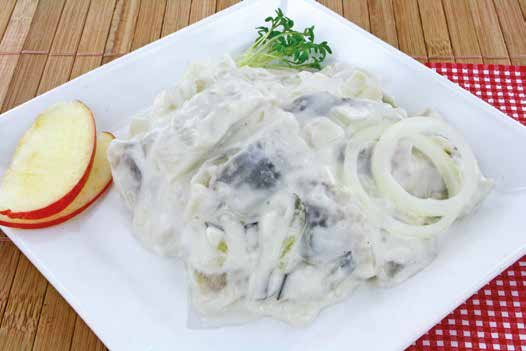 708234008 Heringshappen, Gurken und Dill in feiner Sahnemayonnaise 1 kg im Karton Energiewert: 992 kj/239 kcal 7,7 g 9, 8,