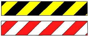 6 Gefahrenkennzeichnung durch gelb-schwarze bzw. rotweiße Streifen Das Breitenverhältnis der gelben zu den schwarzen Streifen beträgt 1 : 1 bis 1,5 : 1.