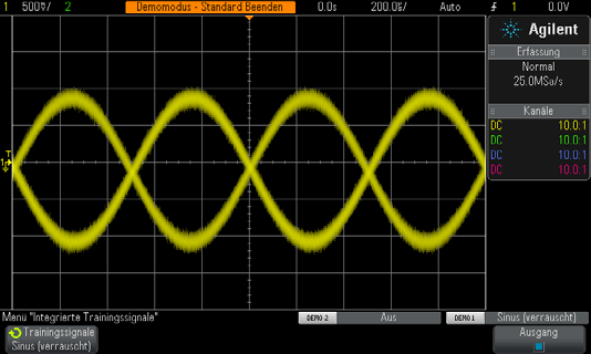2 Grundlegende Messübungen für Oszilloskop und WaveGen Abbildung 15 Triggerversuch von Signalen in einer lauten Umgebung 7 Stellen Sie die Zeitbasis auf 200,0 ns/div ein und stellen Sie so sicher,