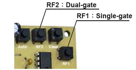Programmieren der Fernbedienung(en): Doppelflügel-Tor: 1. Drücken Sie ca 2 Sek. die Taste RF2 LED leuchtet konstant 2.