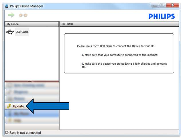 5 So aktualisieren Sie einen installierten Philips Phone Manager (für PC) 1.
