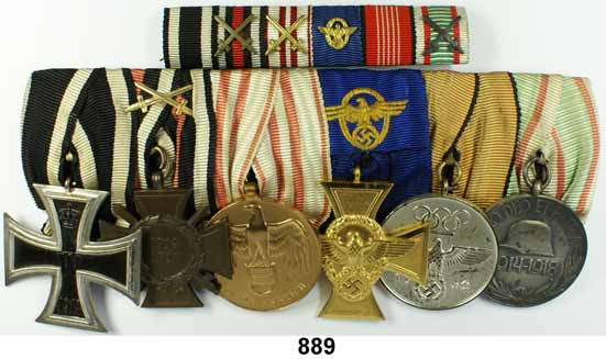 .. 40,- 888 - Große Ordensspange mit 3 Auszeichnungen. Eisernes Kreuz II.Klasse 1914, Ehrenkreuz für Frontkämpfer und Treudienst-Ehrenzeichen in Silber.