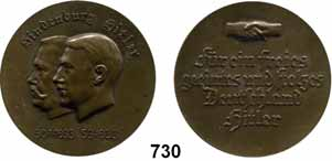 M E D A I L L E N 53 730 Hitler, Adolf Bronzemedaille 1933 (unsigniert) auf die Ernennung Hitlers zum Reichskanzler durch Hindenburg und die Reichstagswahl am 5.März.
