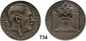/ Schrift. Colbert-Hyder - (vgl. C-211). 35 mm. 17,13 g.... Fast vorzüglich 30,- 734 - Silbermedaille 1938 (Hanisch-Concee). Anschluß Österreichs. Kopf rechts.