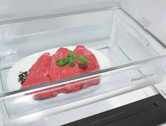 FreshZone-Schubfach Hält Lebensmittel länger frisch Einige Kühlgeräte sind mit einem FreshZone-Schubfach ausgestattet, das leicht verderbliche Lebensmittel viel länger frisch hält.