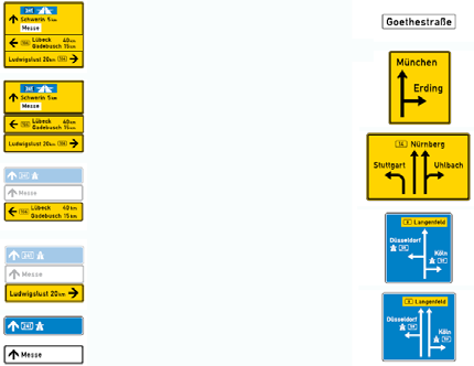 Verkehrszeichen 02.01.17/3-17 422-10 Wegweiser für KFZ m.einer zul. Gesamtmasse über 3,5 t, hier links 422-20 Wegweiser für KFZ m.einer zul. Gesamtmasse über 3,5 t, hier rechts 422-30 bzw.