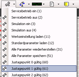 Der Befehl Justagepunkt 1 gültig wird ausgeführt. Der aktuelle Gewichtswert zeigt jetzt das Justagegewicht an.