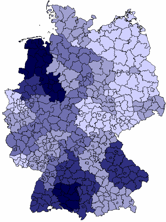 Daten auf Regierungsbezirksebene Anteil der Unter-20-Jährigen in Promille 160 bis 167 167 bis 174 174 bis 181