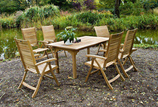 Brasilia massives FSC-Teak Sessel ergonomisch Sessel und Hocker klappbar Tisch