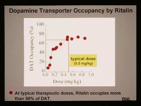 Dosis um 50% der DA Transporter zu blockieren: Kokain (iv) 0.14 mg/kg Ritalin (iv) 0.