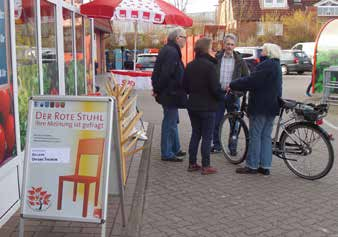 Vorhaben und Ziele der SPD Horneburg: Darum geht s jetzt 7 Aktionen Mit dem Roten Stuhl hat die SPD in der direkten Kommunikation sehr gute Erfahrungen gemacht.