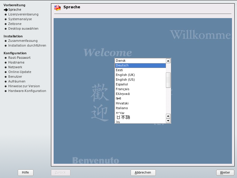 wenn Sie von CD-KDE und CD-GNOME aus installieren, da bei diesen Medium nur die englische Sprache verfügbar ist.