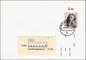 75 Brief nach Frankfurt mit Ortsteil- Angabe Phosphoreszierend codiert mit IKZ 0699  Ang_913 Briefverteilanlage 1000 Berlin