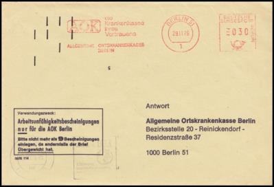 Ang_807 Briefverteilanlage Berlin 11 Bedarfsbrief kopfstehend aufgestellt und gestempelt, kopfstehende magnetische Eingangscodierung.