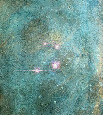 Zentraler Bereich des Orion-Nebels mit den vier Sternen