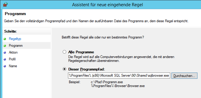 3.5 Ausnahme SQL Browser Dienst Das Vorgehen ist weitgehend identisch wie in 3.4.