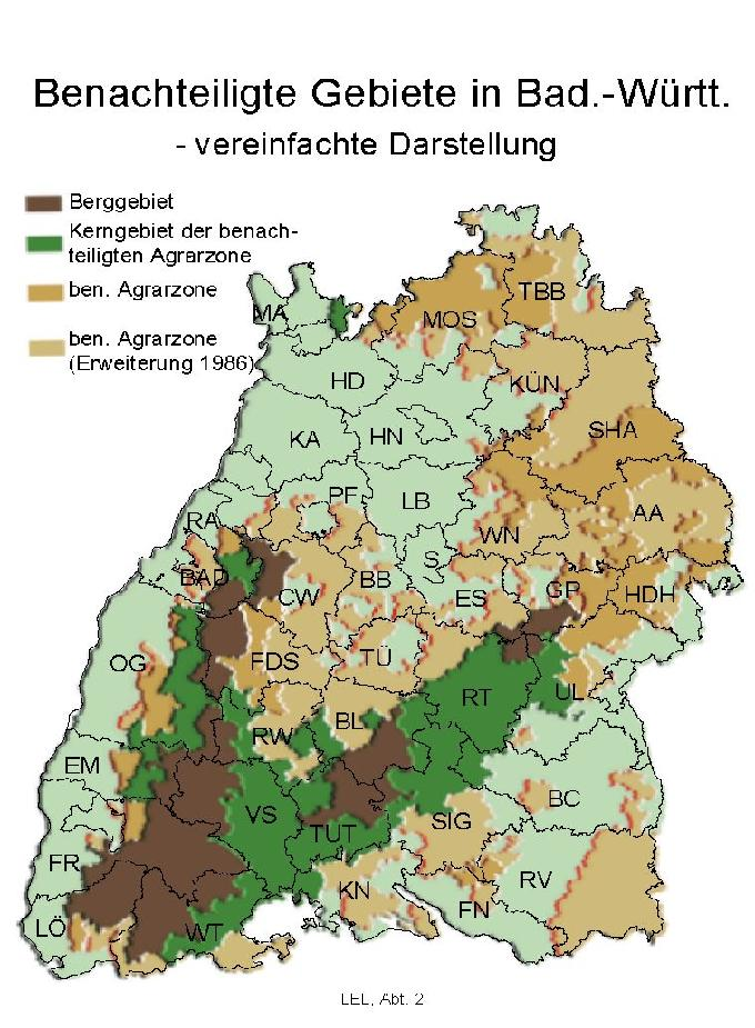 Grünlandanteil an LF BW insgesamt 2007: 1.435.000 ha LF dv. Ackerland: 834.000 ha = 58% dv. Grünland: 551.000 ha = 39% Benachteiligte Gebiete in BW BW: 915.
