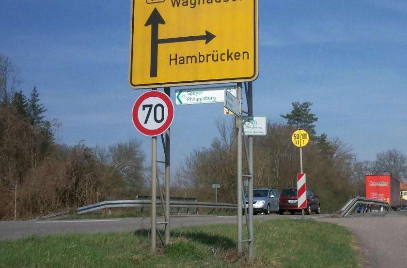 Bei Graben-Neudorf müssen Radfahrer Richtung Philippsburg die B36 queren.