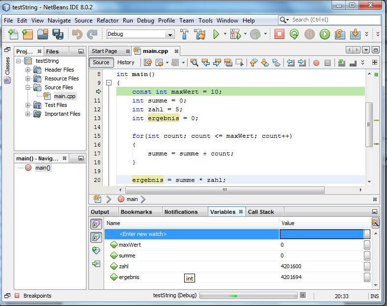 Debugger in NetBeans C++ -