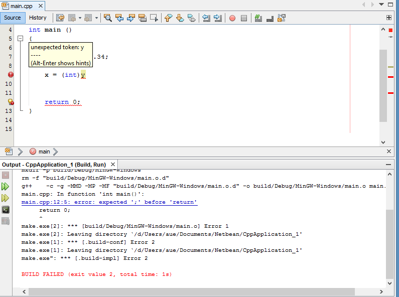 in NetBeans C++ -