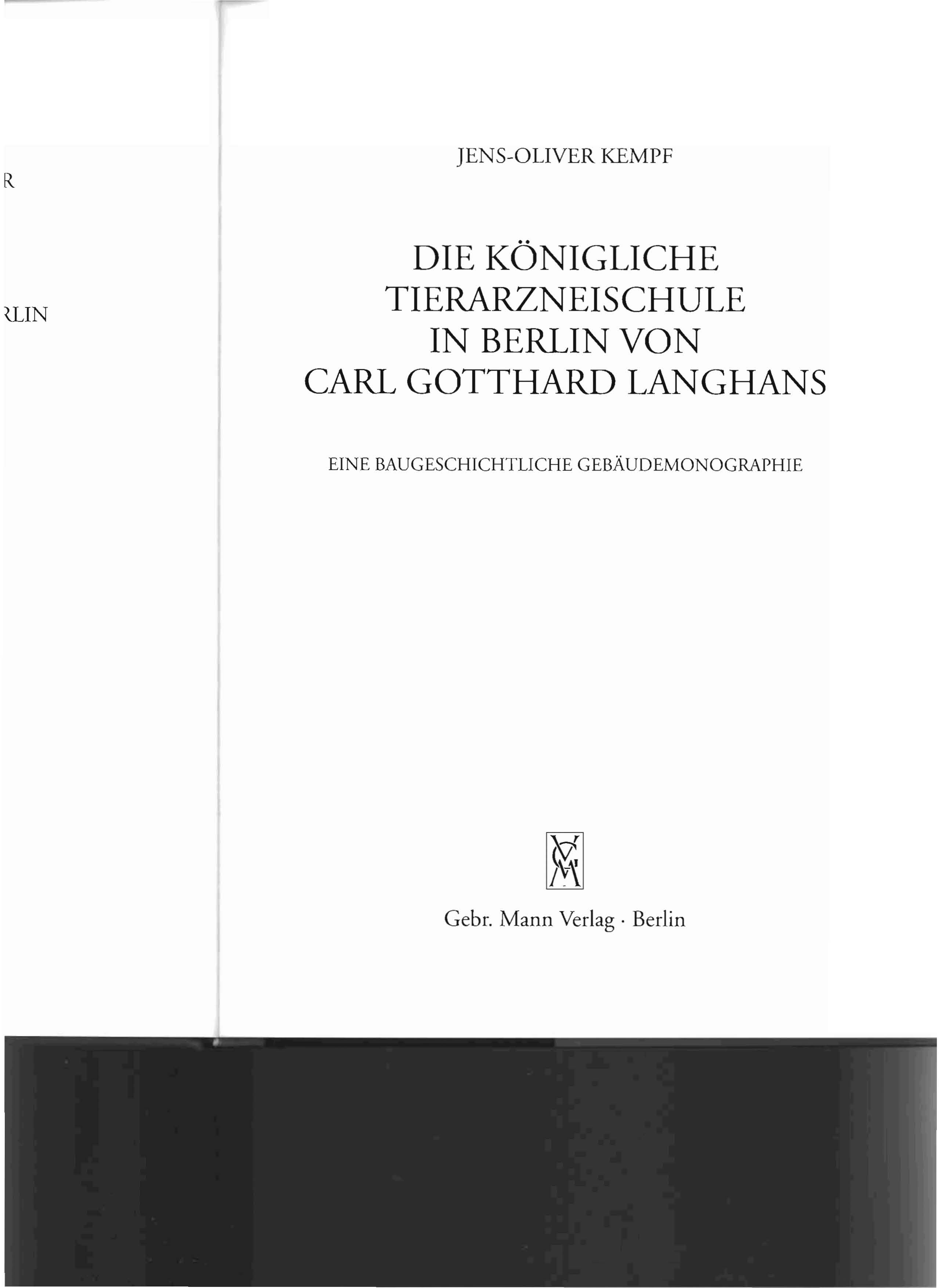 JENS-OLIVER KEMPF DIE KÖNIGLICHE TIERARZNEISCHULE IN BERLIN VON CARL