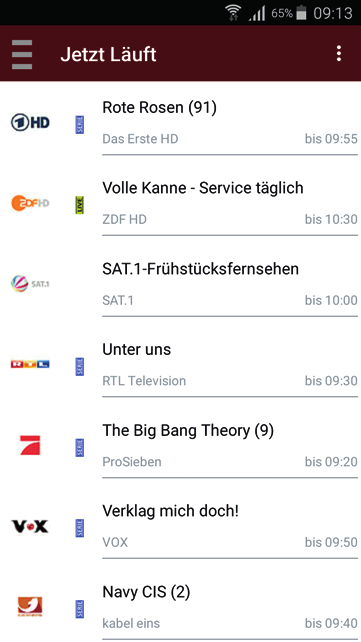 Wie auch im Netzwerkinterface wird über die UFScontrol der gracenote-epg am Smartphone abgebildet, und ermöglich somit die Planung und Verwaltung von Aufnahmen