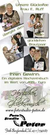 BURGFARRN- BACH - Bei der großen Verlosung zum Brautpaar des Jahres im Foto- Studio Peter, Burg - farrnbach, zog die Glücksfee Frau Edeltraut Ruff nun die