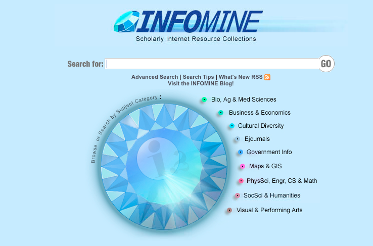 Infomine INFOMINE is a virtual library of Internet resources relevant to faculty, students, and research staff at the university level.