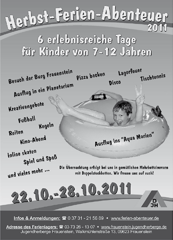 Kultur & Freizeit in Bad Schlema Oktober 2011 17.00 Uhr NORDIC WALKING für Fortgeschrittene Treff: 16.45 Uhr Kräuterstube Neue Teilnehmer und Kurgäste bitte im Kneipp-Verein voranmelden! Dienstag, 18.