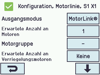 Beide Antriebsausgänge auf der Hauptkarte, sowie die 4 oder 8 Motorausgänge auf der Motorlinienkarte wenn eine verbunden müssen konfiguriert werden: - Motorlinien mit angeschlossenen Antrieben sind