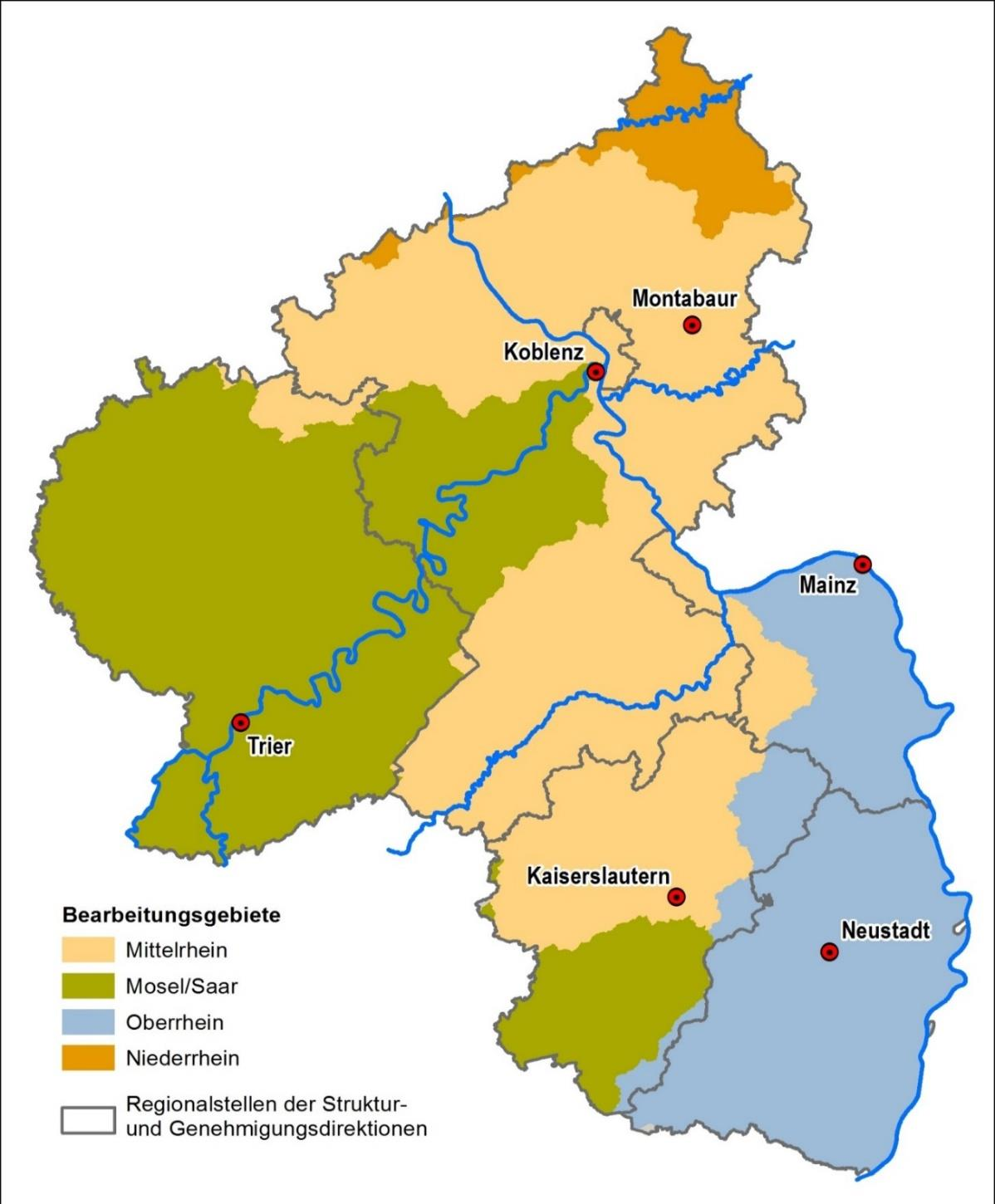 Rheinland-Pfalz liegt mit seiner Landesfläche vollständig innerhalb der internationalen Flussgebietseinheit Rhein (Abbildung 4).