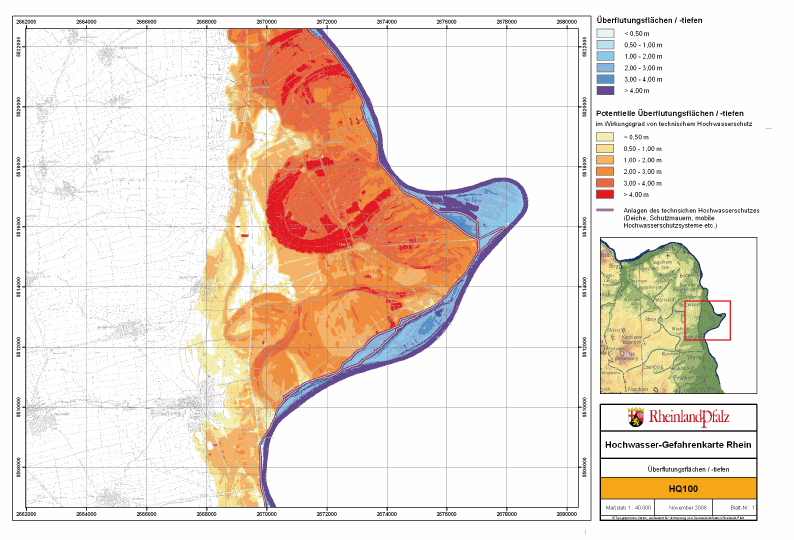 Abbildung 8: Hochwassergefahrenkarte Für die Gewässer in Rheinland-Pfalz wurden Hochwassergefahrenkarten für rd. 3.