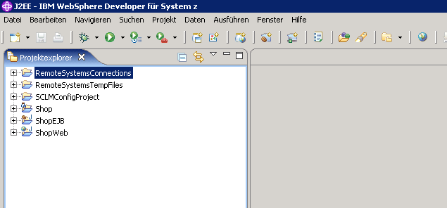 Hat alles funktioniert zeigt sich nun folgendes Bild: Im Projektexplorer sehen Sie die vorhanden Projekte, die für dieses