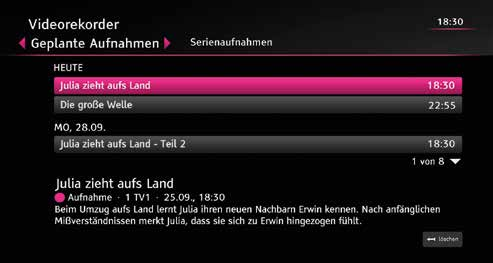 Videorekorder Geplante Aufnahmen In geplante aufnahmen finden Sie alle zur Aufnahme programmierten Fernsehsendungen und Serien.