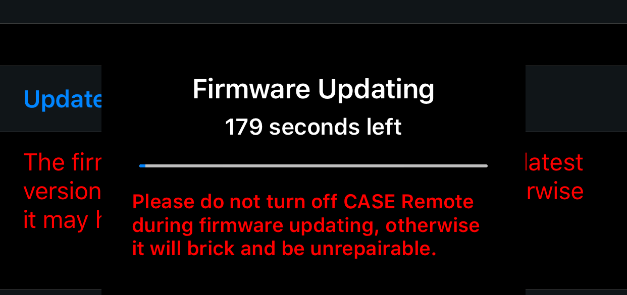 Schalten Sie das Case Air während des Updates NICHT aus und schließen Sie NICHT die Case-Remote-App, da