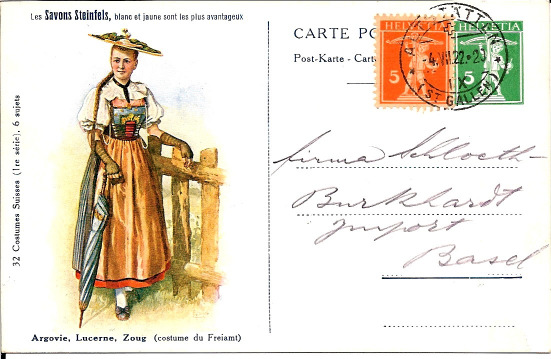 Privatpostkarte ZNr. 45 (Tellknabe Type III) Privat-Postkarte ZNr.