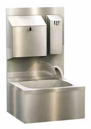 Hygienetechnik Handwaschbecken / Waschrinnen C Hygieneeinheit bestehend aus Handwaschbecken, Seifenspender und Papierhandtuchspender montiert auf Spritzschutzwand 470x800 mm, Oberfläche Mattschliff