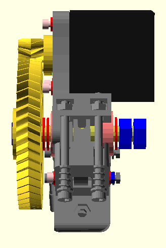 Schrauben Sie dann mit einer M3 x 30 mm Schraube und dazu passenden Unterlagscheiben den vorher vorbereiteten Idler am Grundkörper fest.