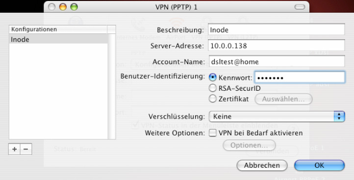 Schritt 11: Bitte konfigurieren Sie nun die VPN Verbindung wie links abgebildet.
