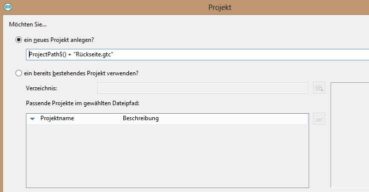 Um die vorkonfigurierte, anpassbare Standardvorlage zu nutzen, wählen Sie den Speicherort und Dateiname für das neue Projekt und bestätigen den Dialog mit der Schaltfläche: OK.