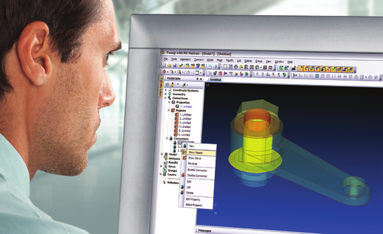 Baugruppenmodell Eine bessere Vernetzung, schneller als jemals zuvor Mit vollautomatischer, extrem schneller Tetraeder-Volumenvernetzung sowie Flächenvernetzung aus vorwiegend Vierecken erzeugt Femap