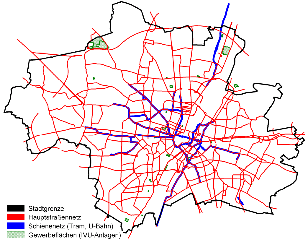2 Lärmkartierung Lärmquellen Hauptstraßennetz Straßen ab DTV von ca. 4.000 Kfz/24h (ca. 620 km von 2800 km) Straßenbahnen und U-Bahnen gesamtes Straßenbahnnetz (ca.
