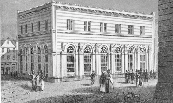 börse.historie 37 Die Alte Börse von Nordwesten, 1845 (Stahlstich von Wilhelm Lang nach Vorlage von Jakob Fürchtegott Dielmann) Am 1.