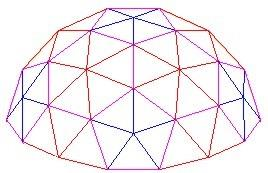Die Form dieser Kuppeln basiert auf einem Ikosaeder (20 gleiche Seitenflächen), welches auf auf den Raum projektiert wird.